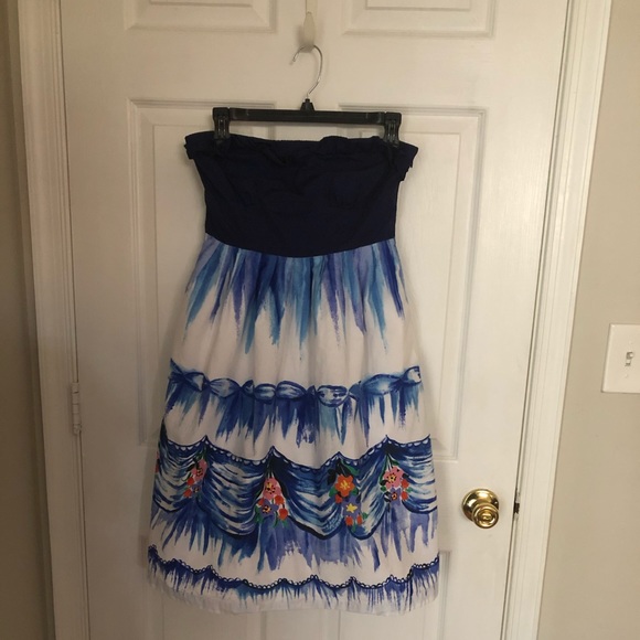 2/$24 🌻 Anthropologie Nathalie Lete Paris Size ? Strapless Blue Floral - Picture 2 of 11